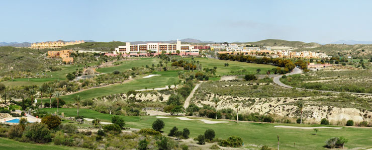 Valle del Este Golf Course showing the hotel, 10th, 17th, 18th holes and driving range